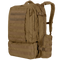 Condor 3-Day Assault Backpack 50L in tan, featuring multiple compartments, MOLLE webbing, adjustable straps, and a zippered side pouch—perfect for law enforcement or range use—displayed against a plain background.